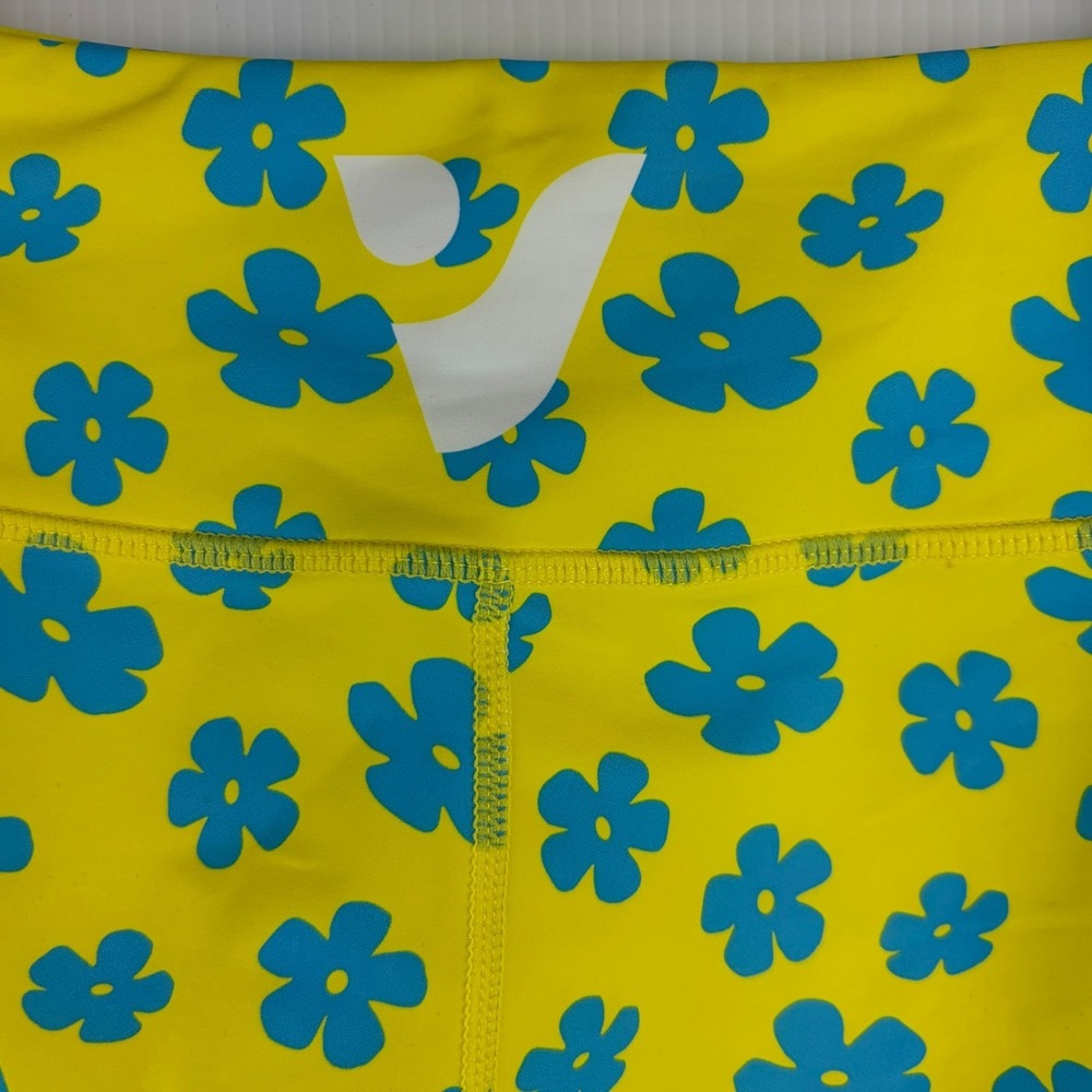 Voxy Shorts S Yellow Blue Floral Biker High Waisted Retro Fun Gym Spandex Pocket - Picture 6 of 8